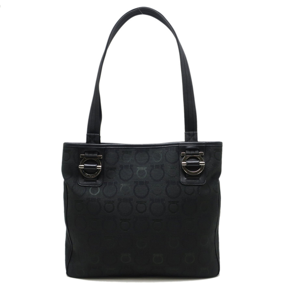 Salvatore Ferragamo Gancini AU-21 5757 Tote Bag, Canvas x Leather, Black 450334